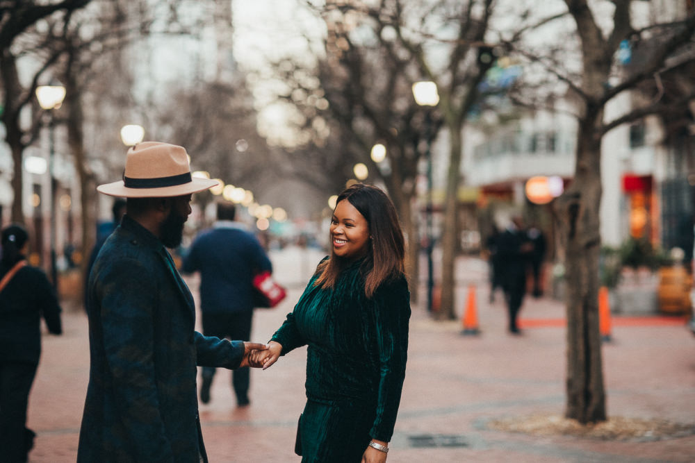 African couple having an engagement shoot in city centre of cape town 